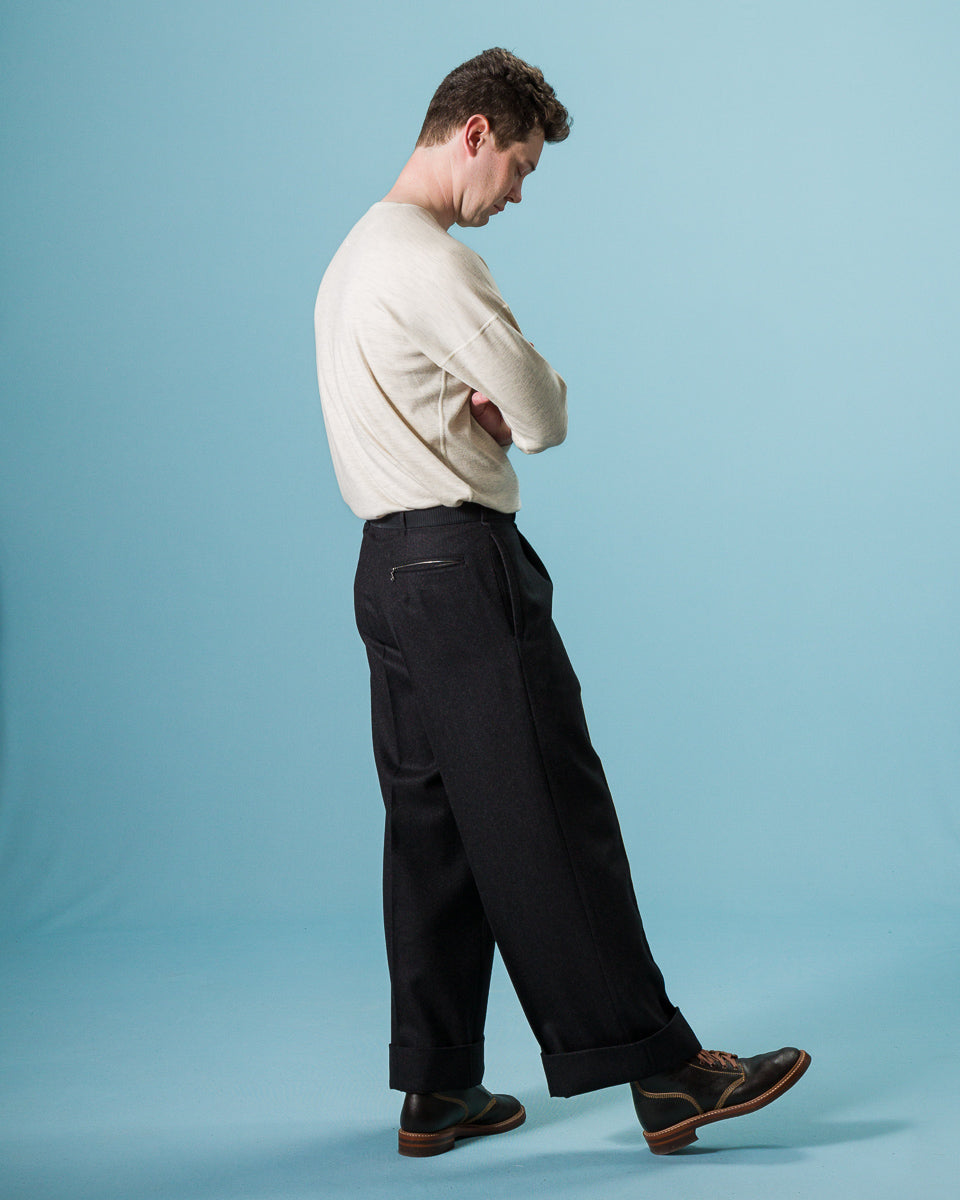 MotivMfg Mono Trousers - Red Rain Charcoal "Redpath" Flannel - Standard & Strange