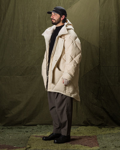 MotivMfg Lander Down Coat - Natural Halley Stevenson "Military Finish" Waxed Cotton - Standard & Strange
