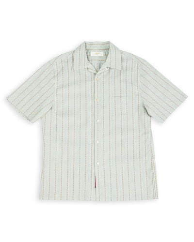 Prequel S&S x Prequel Short Open Collar Shirt - Blue Double Woven Dobby Stripe - Standard & Strange