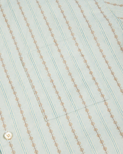 Prequel S&S x Prequel Short Open Collar Shirt - Blue Double Woven Dobby Stripe - Standard & Strange
