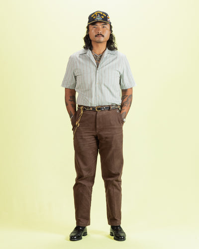 Prequel S&S x Prequel Short Open Collar Shirt - Blue Double Woven Dobby Stripe - Standard & Strange
