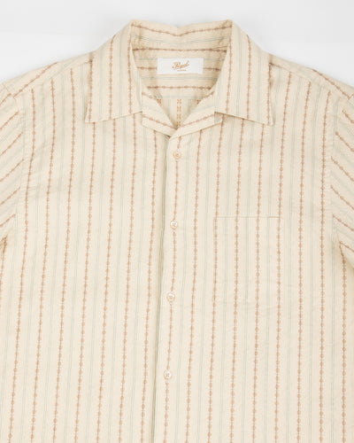 Prequel S&S x Prequel Short Open Collar Shirt - Beige Double Woven Dobby Stripe - Standard & Strange