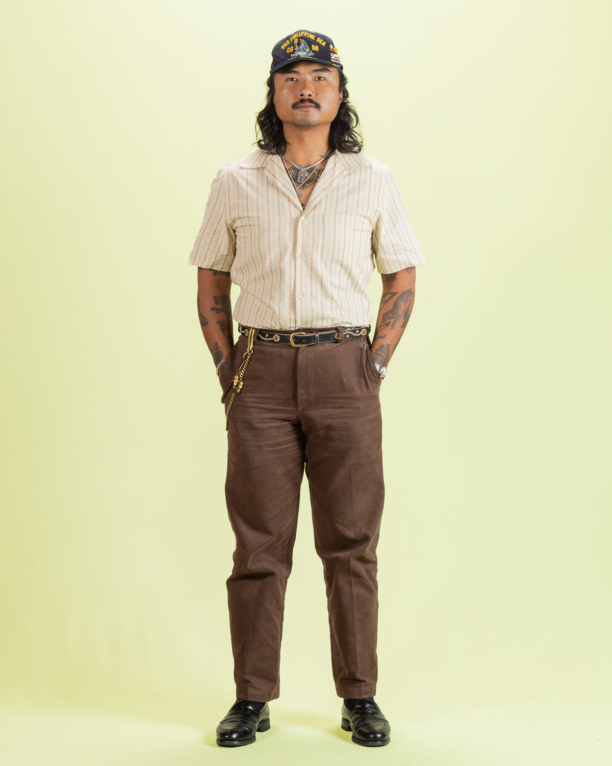 Prequel S&S x Prequel Short Open Collar Shirt - Beige Double Woven Dobby Stripe - Standard & Strange