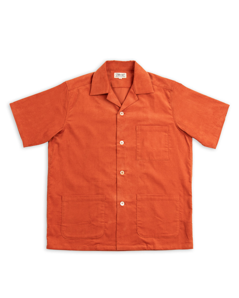 Open Collar Resort S/S Shirt / Summer Corduroy - Salmon