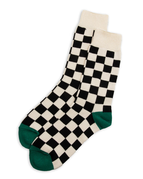 RoToTo Checkerboard Crew Socks - Ivory/Black/Green – Standard & Strange