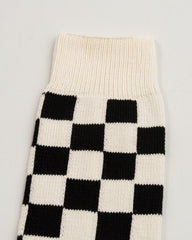 RoToTo Checkerboard Crew Socks - Ivory/Black/Green - Standard & Strange