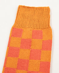 RoToTo Checkerboard Crew Socks - Light Orange/Terracotta/Blue - Standard & Strange
