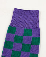 RoToTo Checkerboard Crew Socks - Purple/Green/Terracotta - Standard & Strange