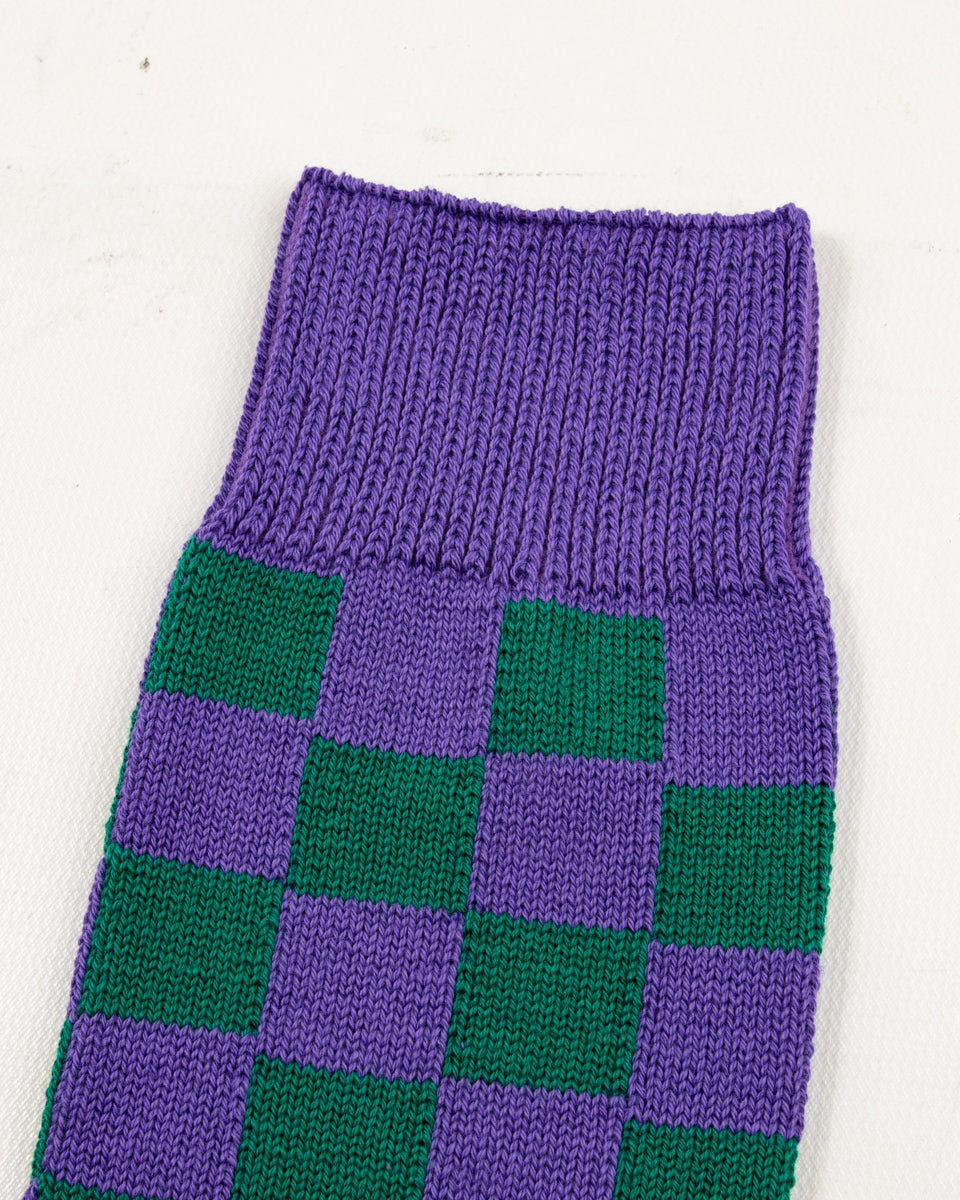 RoToTo Checkerboard Crew Socks - Purple/Green/Terracotta - Standard & Strange