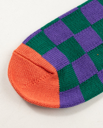 RoToTo Checkerboard Crew Socks - Purple/Green/Terracotta - Standard & Strange