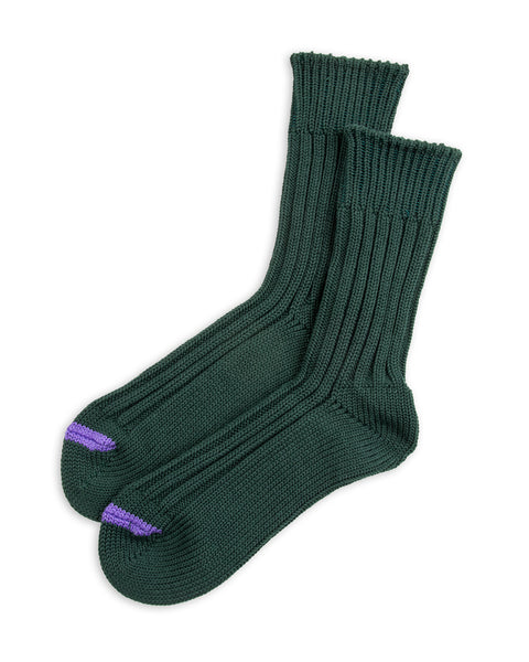 RoToTo Chunky Ribbed Crew Sock - Dark Green/Purple - Standard & Strange