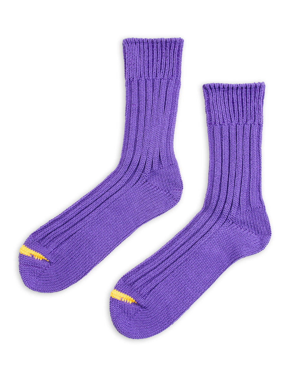 RoToTo Chunky Ribbed Crew Sock - Purple/Yellow - Standard & Strange