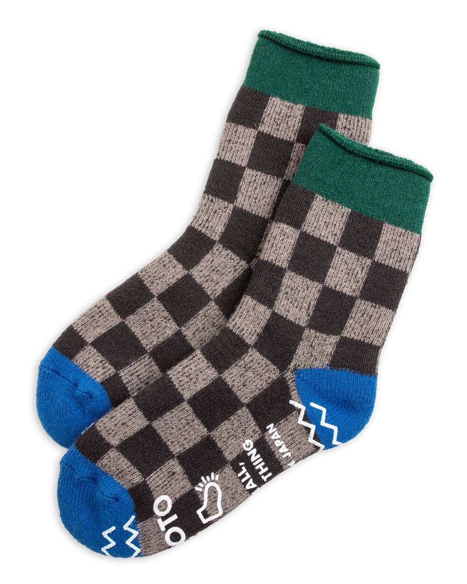 RoToTo Comfy Room Socks - Checker Dark Green/Blue - Standard & Strange