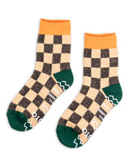 RoToTo Pile Room Socks - Checker Light Orange/Dark Green - Standard & Strange