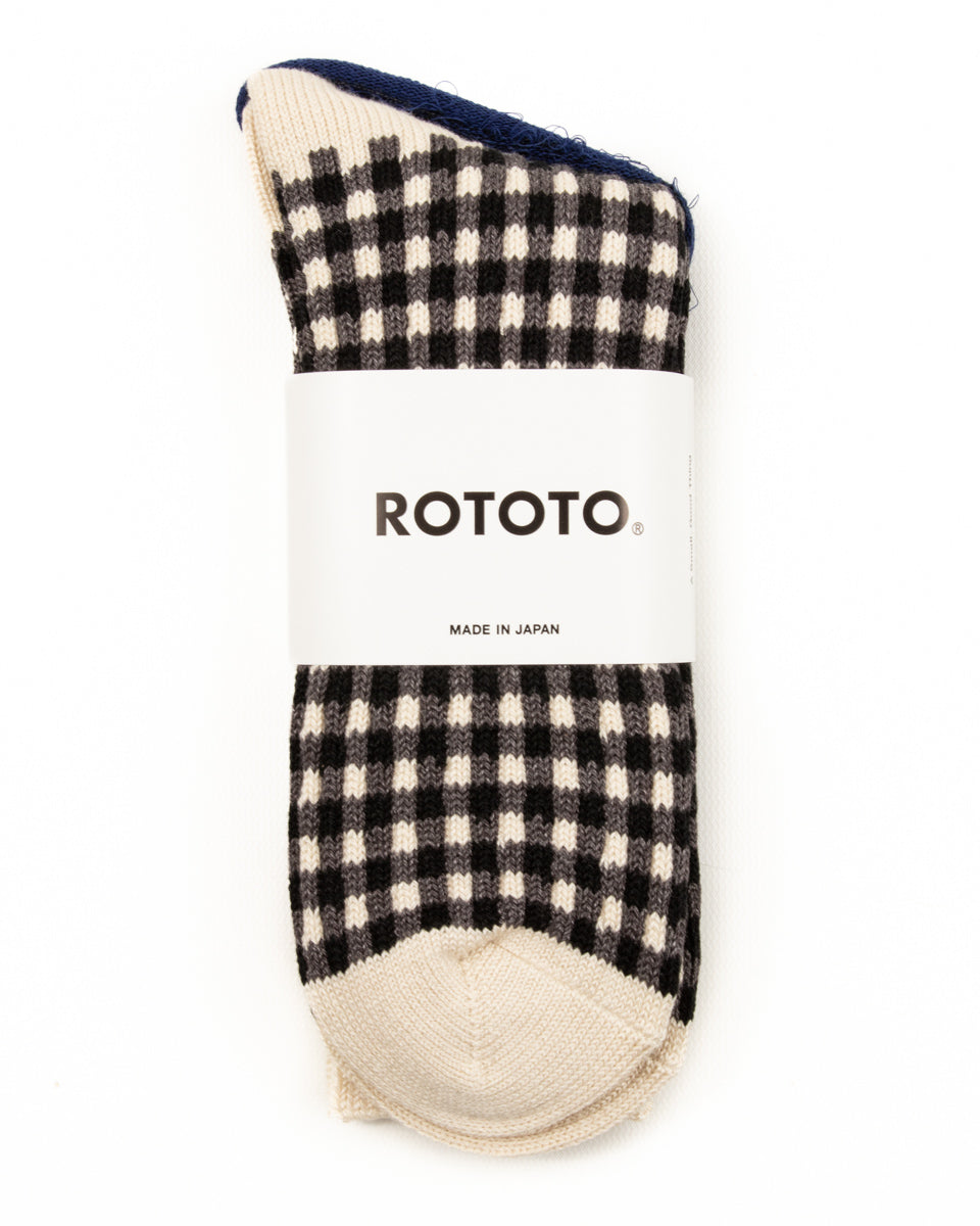 RoToTo Gingham Check Socks - Black - Standard & Strange