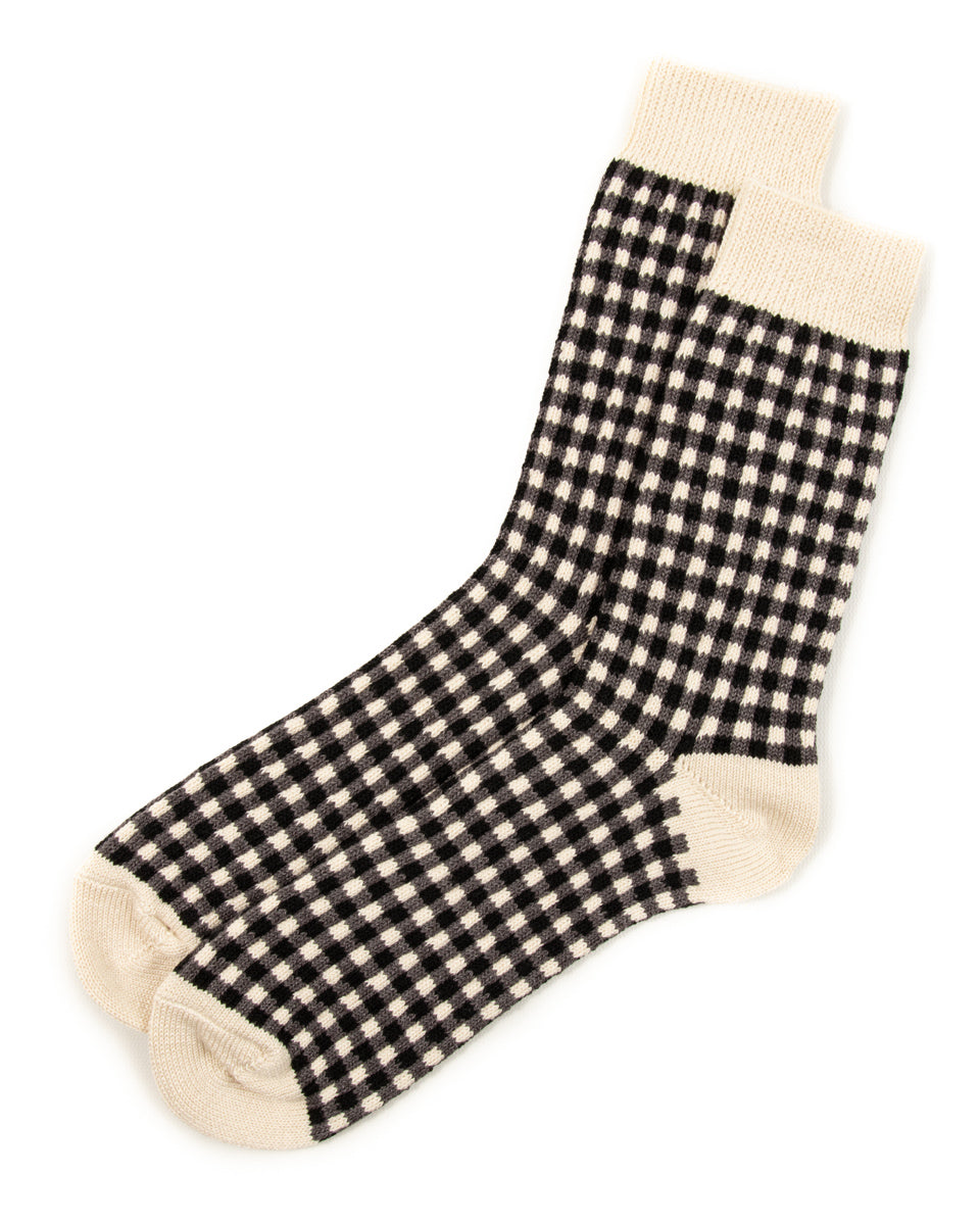 RoToTo Gingham Check Socks - Black - Standard & Strange