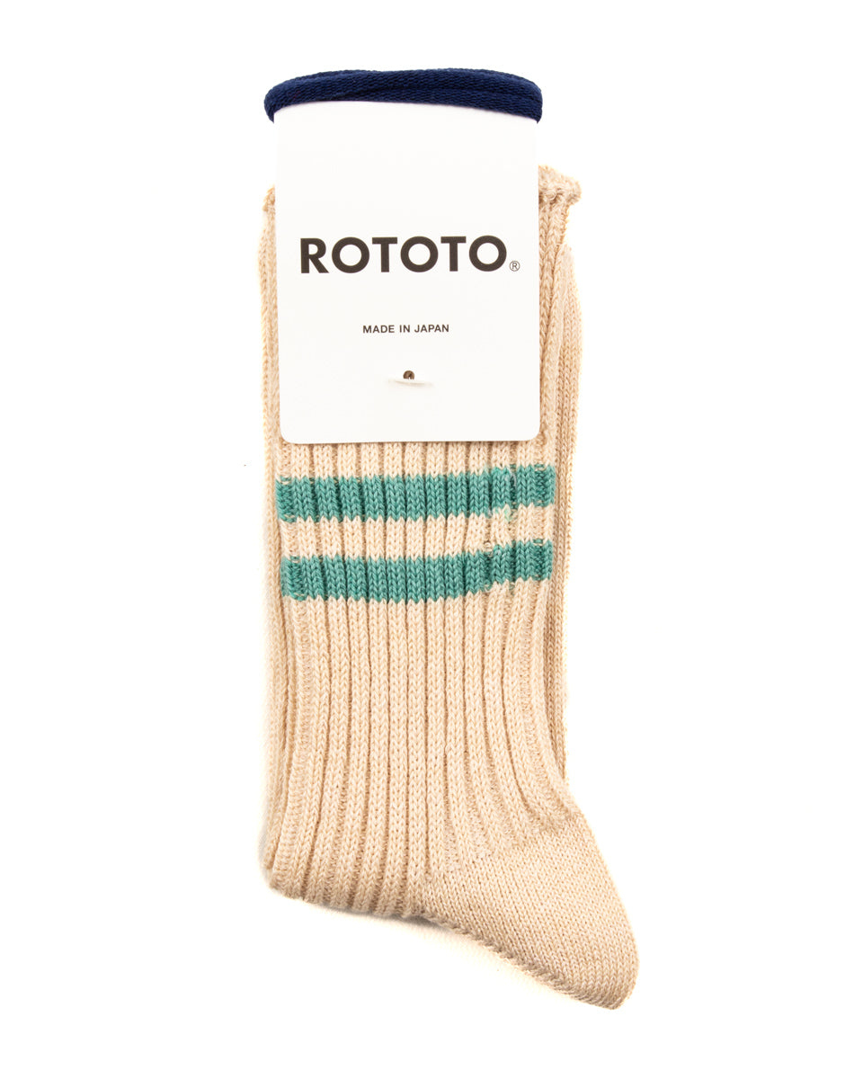 RoToTo Hemp/Organic Cotton Stripe Socks - White Sand/Turquoise - Standard & Strange