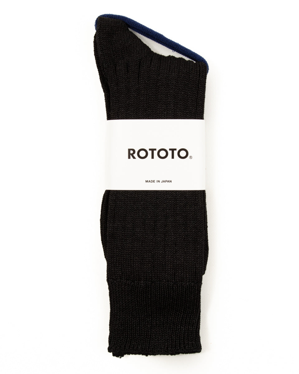 RoToTo Linen/Cotton Ribbed Crew Socks - Black - Standard & Strange