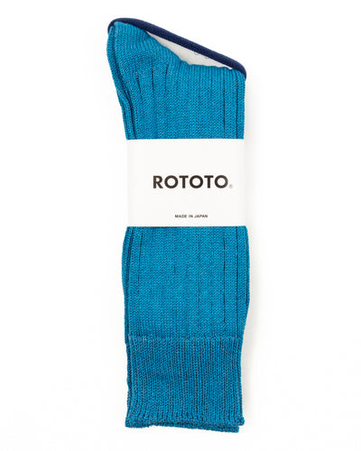 RoToTo Linen/Cotton Ribbed Crew Socks - Blue - Standard & Strange
