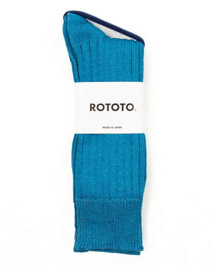 RoToTo Linen/Cotton Ribbed Crew Socks - Blue - Standard & Strange