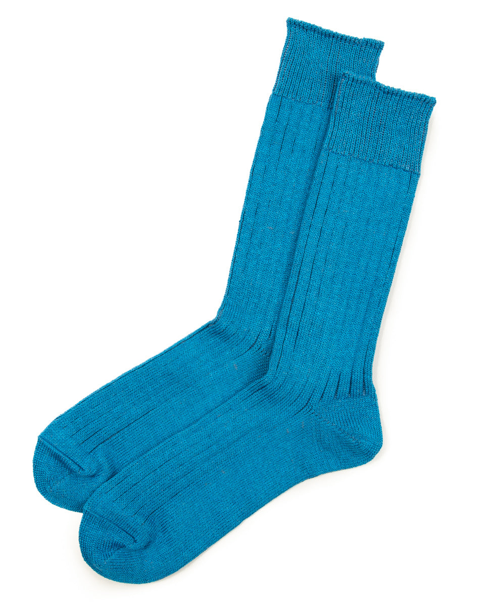RoToTo Linen/Cotton Ribbed Crew Socks - Blue - Standard & Strange