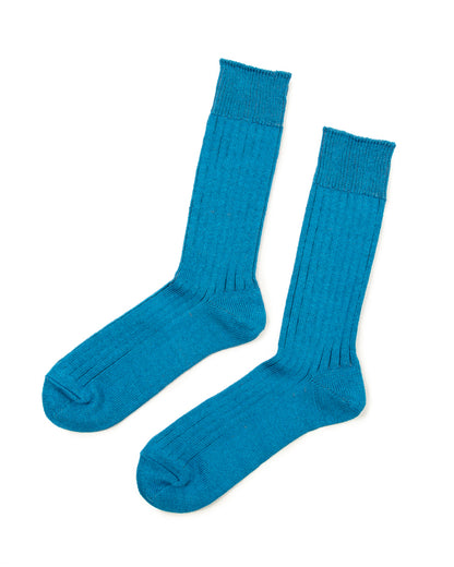 RoToTo Linen/Cotton Ribbed Crew Socks - Blue - Standard & Strange