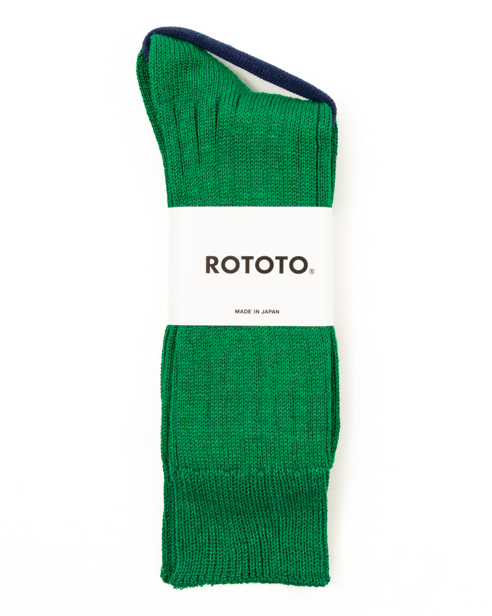 RoToTo Linen/Cotton Ribbed Crew Socks - Green - Standard & Strange
