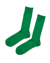 RoToTo Linen/Cotton Ribbed Crew Socks - Green - Standard & Strange