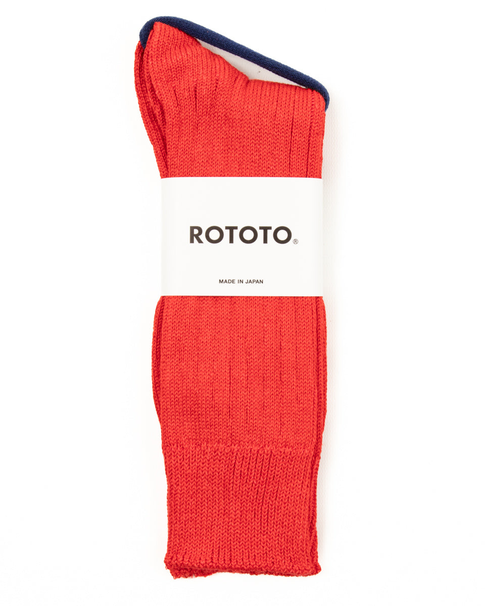 RoToTo Linen/Cotton Ribbed Crew Socks - Tomato - Standard & Strange