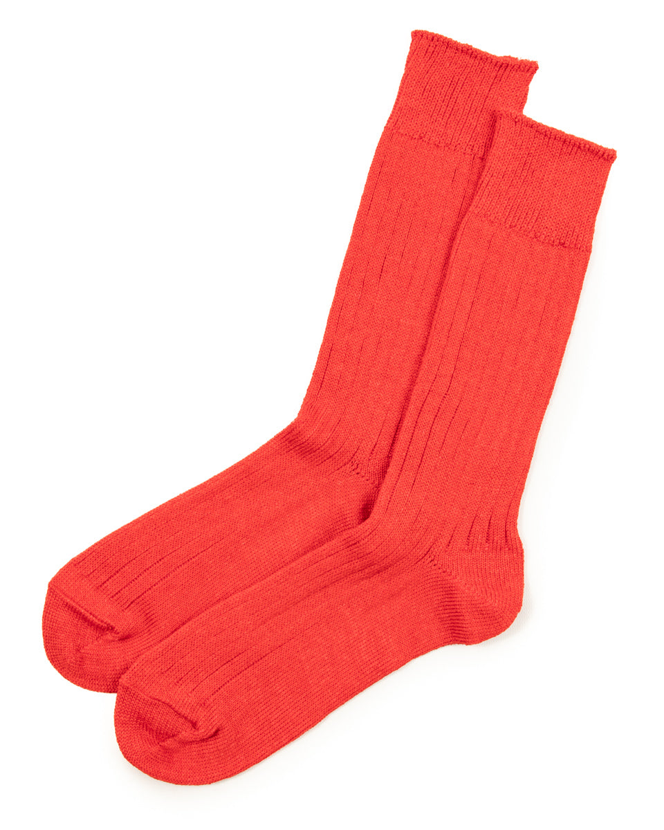 RoToTo Linen/Cotton Ribbed Crew Socks - Tomato - Standard & Strange
