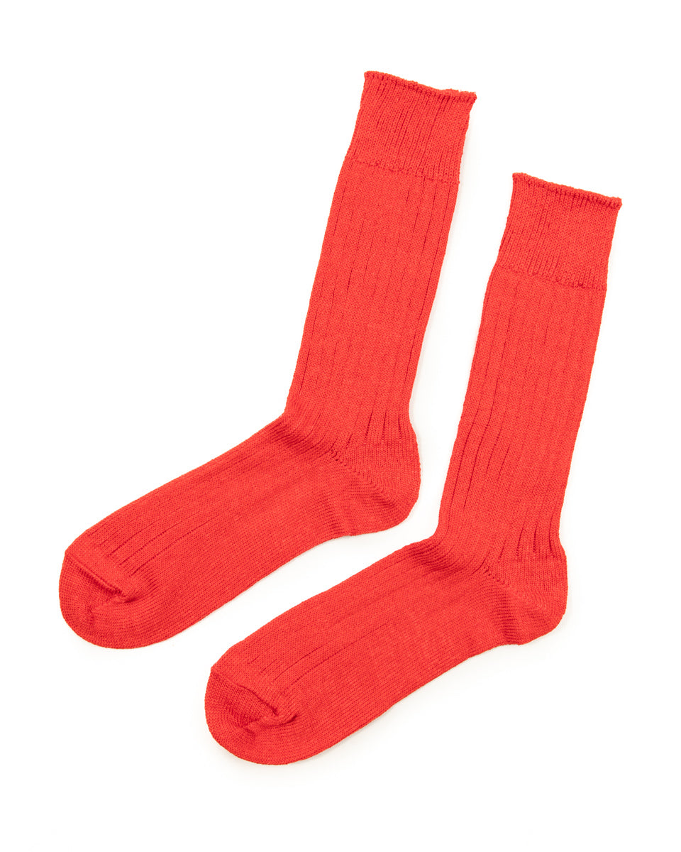 RoToTo Linen/Cotton Ribbed Crew Socks - Tomato - Standard & Strange