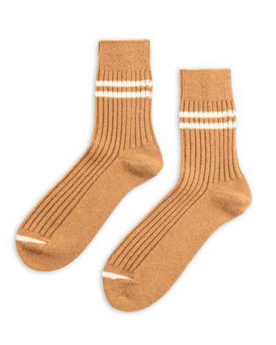 RoToTo Merino Lambswool Stripe Sock - Camel - Standard & Strange