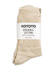 RoToTo Organic Cotton Daily 3-pack Ribbed Crew Sock - Ecru/Gray - Standard & Strange