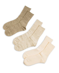 RoToTo Organic Cotton Daily 3-pack Ribbed Crew Sock - Ecru/Gray - Standard & Strange