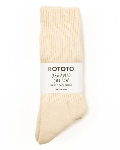 RoToTo Organic Cotton Daily 3-pack Sock - Ecru - Standard & Strange