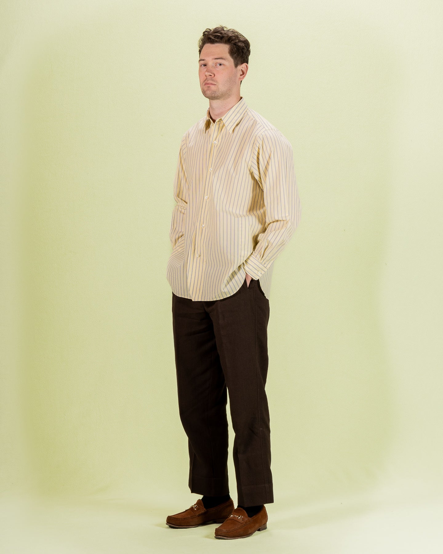 Senui Inside Pockets Shirt - Yellow Washed Fine Stripe - Standard & Strange