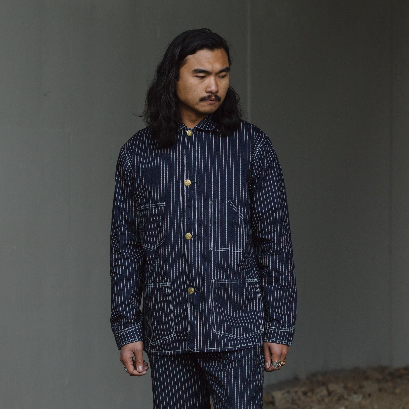 The Real McCoy's 8 Hour Union Indigo Wabash Stripe Chore Jacket