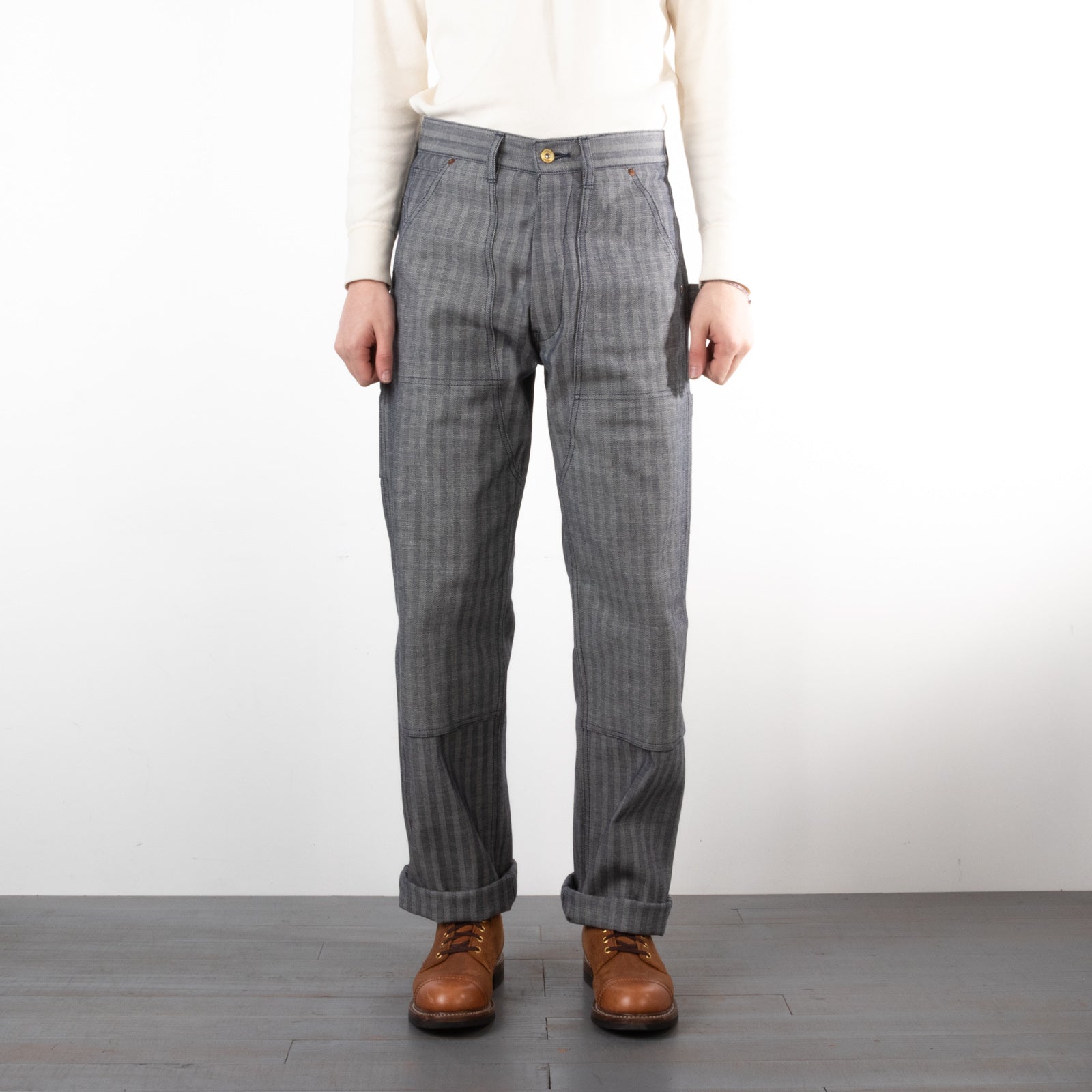 The Real McCoy's 8 Hour Union Gray HBT Double Knee Trousers 