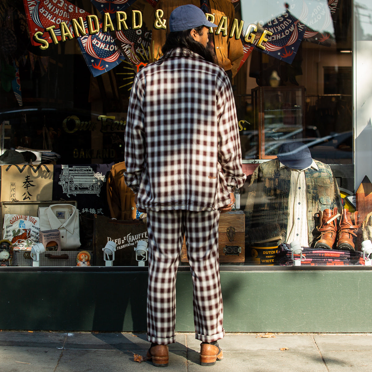 Shadow Plaid Side Tie Trousers - Brown/White