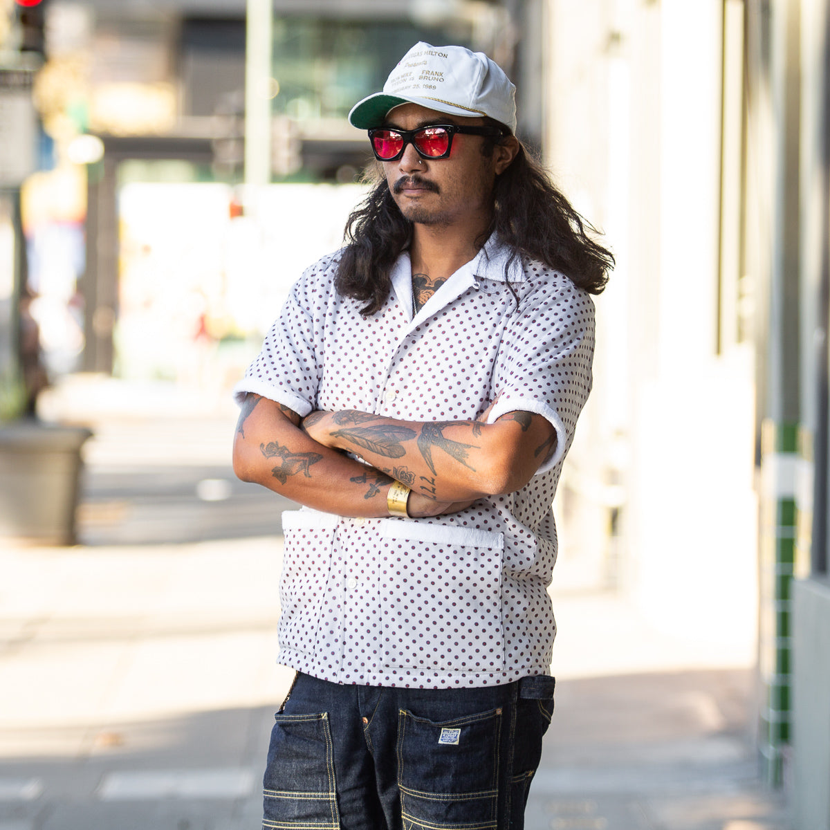 Bryceland's Co Towel Shirt - White w/ Navy/Red Circles - Standard & Strange