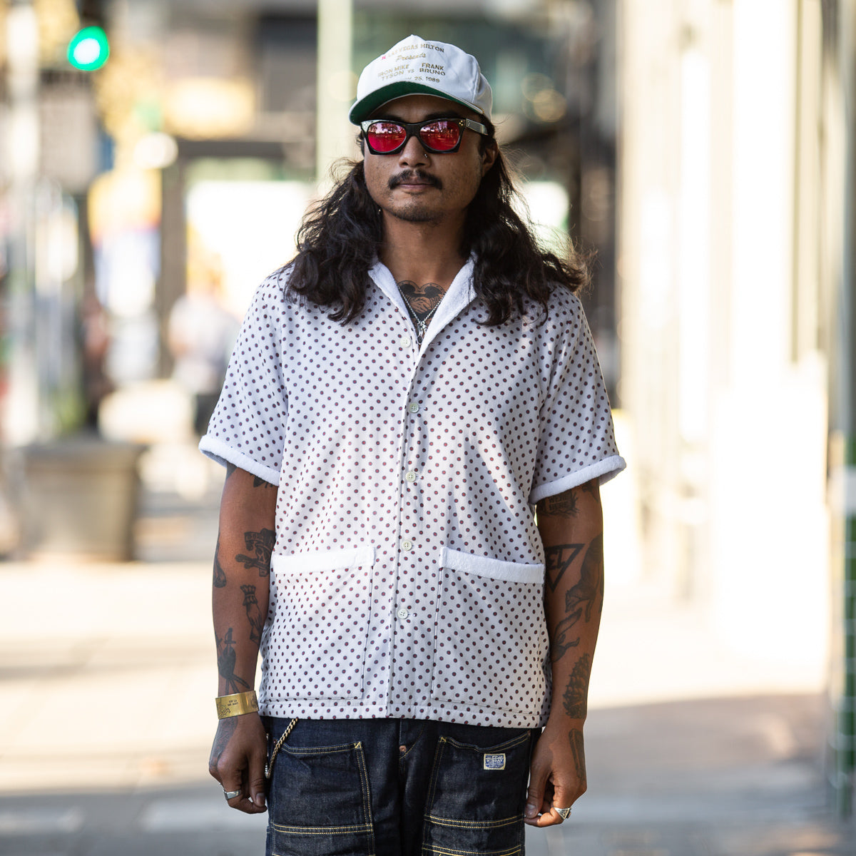 Bryceland's Co Towel Shirt - White w/ Navy/Red Circles - Standard & Strange