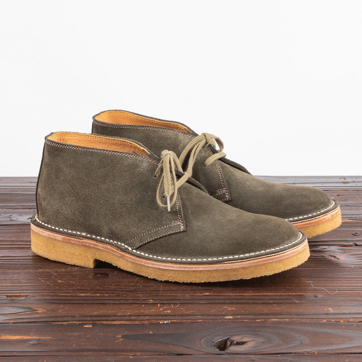 John Lofgren Desert Boots Olive Suede Standard Strange