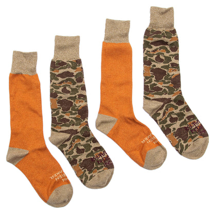 John Lofgren Two Pack Socks - Camo Olive x Grained Orange - Standard & Strange