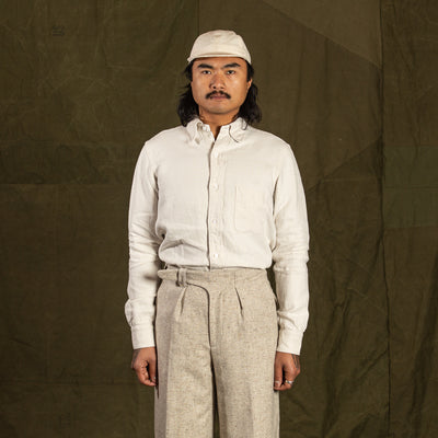 MotivMfg Authentic Fit Button Down Shirt - Brushed Linen Oxford Cloth / Off White - Standard & Strange