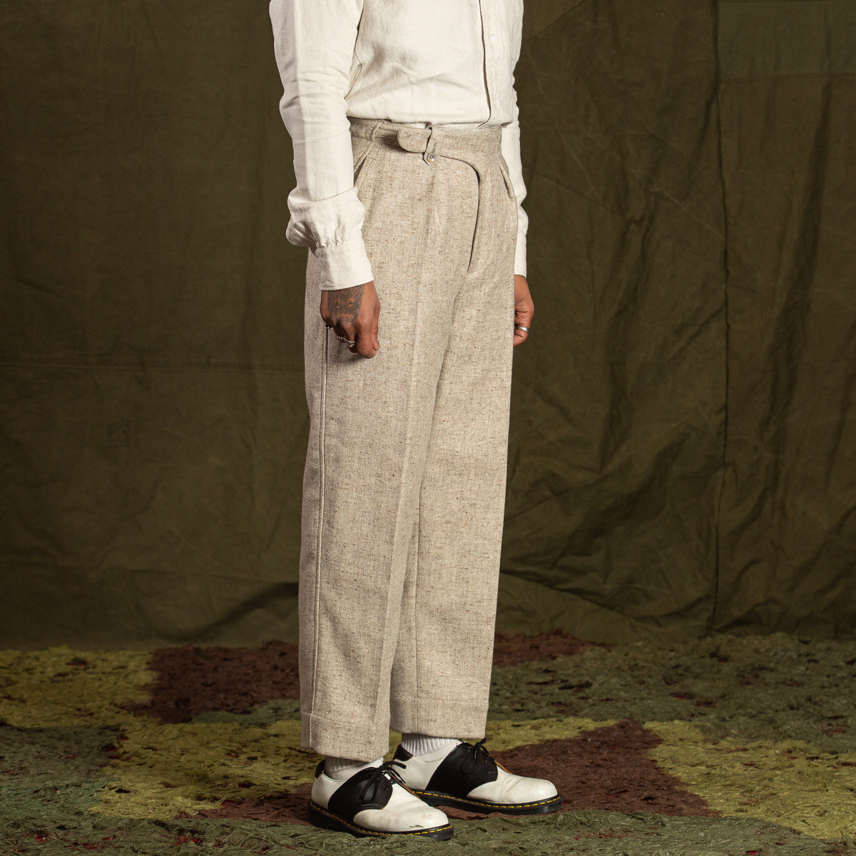 Ecru Skinny Linen Cargo Trousers