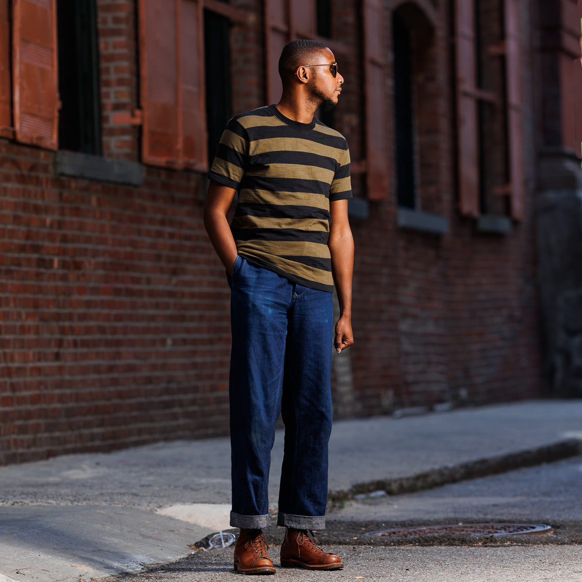 The Real McCoy's Buco Stripe Tee - Olive – Standard & Strange