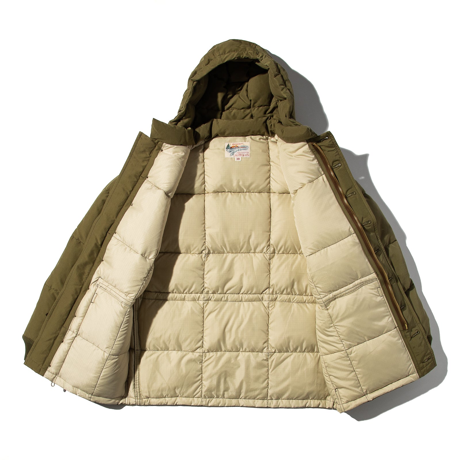 The Real McCoy's Cotton/Nylon Hooded Down Jacket - Olive