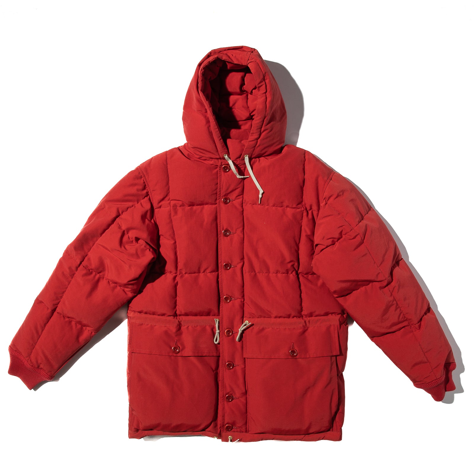 Cotton/Nylon Hooded Down Jacket - Red