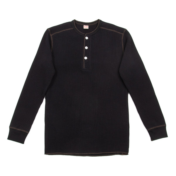 Joe McCoy Long Sleeve Waffle Henley - Black