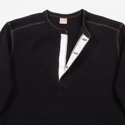 The Real McCoy's Joe McCoy Long Sleeve Waffle Henley - Black - Standard & Strange